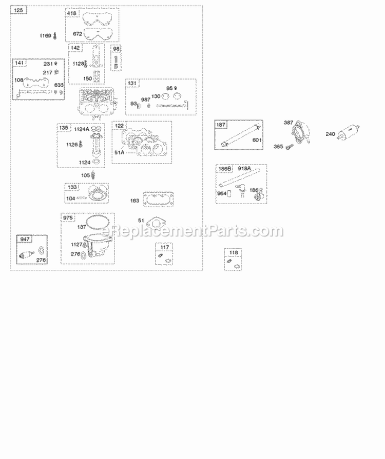 Carburetor Fuel Supply Diagram and Parts List for 44M977-0001-G5  Briggs and Stratton Engine
